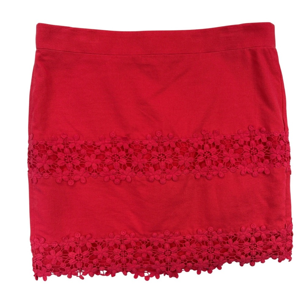 J.Crew Mini Skirt Women 6 Red Floral Daisy Lace Trim Cotton Pique Classic